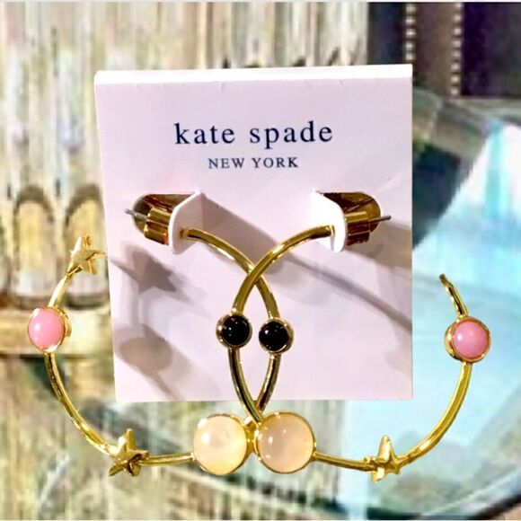 KATE SPADE HOOPS MULTICOLORED STONES 14K GOLD EARRINGS